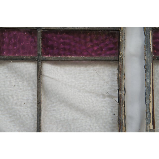 Amethyst Pair of Antique Reclaimed Leaded Stained Amethyst Glass Window Panels For Sale - Image 8 of 12