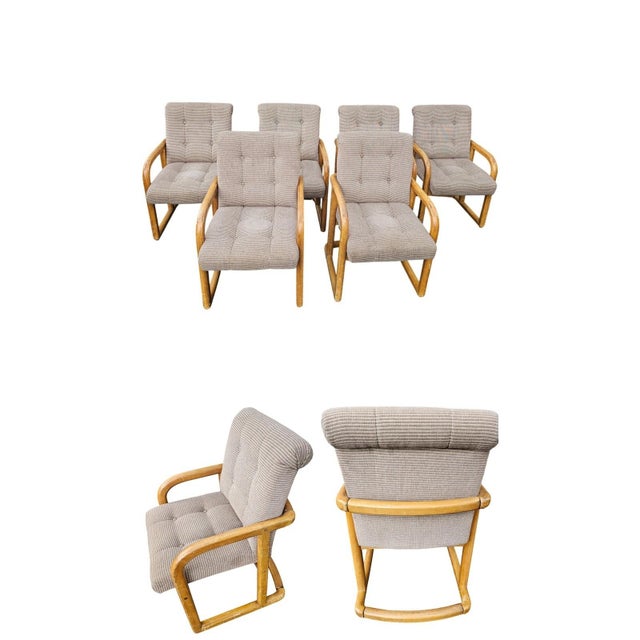 Vintage 70s MCM Style Bentwood Cantilever Upholstered Dining Chairs Set of 6 For Sale In West Palm - Image 6 of 18