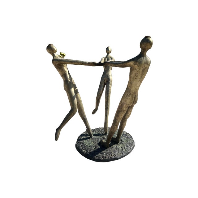 Vintage Mid Century Modern Italian Nude Women Brutalist Bronze Glass Circle Accent Table 1970s Sculpture Sculptural For Sale - Image 4 of 12