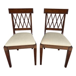 Pair of Jonathan Charles Regency Style Lattice Back Side Chairs For Sale