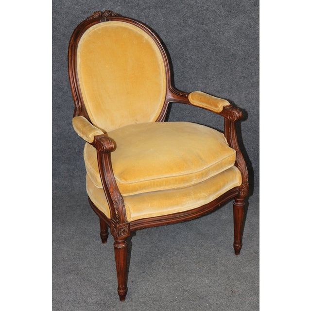 Wood Pair Louis XVI Style French Armchairs For Sale - Image 7 of 13