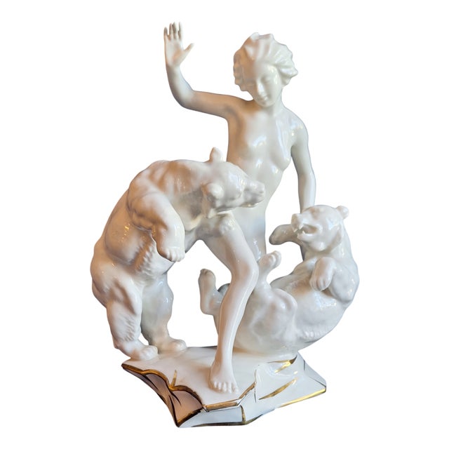 Art Deco Jealousy Figurine in White Porcelain with Gold Decoration by Karl Tutter for Hutschenreuther, 1920s-1940s For Sale