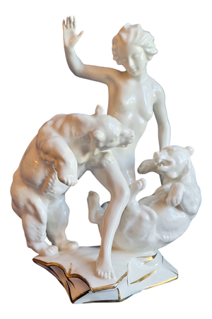 Art Deco Jealousy Figurine in White Porcelain with Gold Decoration by Karl Tutter for Hutschenreuther, 1920s-1940s