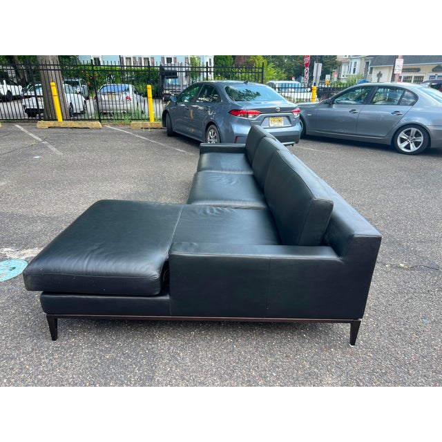 Black Rh Italia Track Arm Black Leather Chaise Sectional With Metal Base For Sale - Image 8 of 10