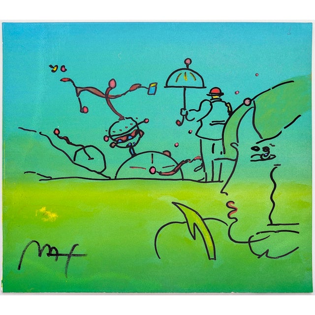 Original mixed media drawing with watercolor on paper. Hand signed by Peter Max. Frame size 18 x 20 inches. Artwork size...