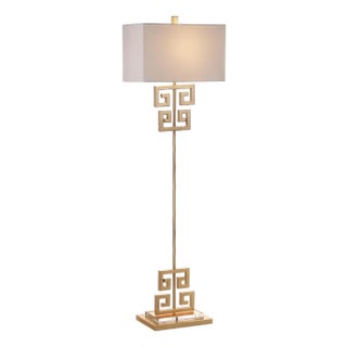Sauna Greek Key Floor Lamp in Antique Gold For Sale