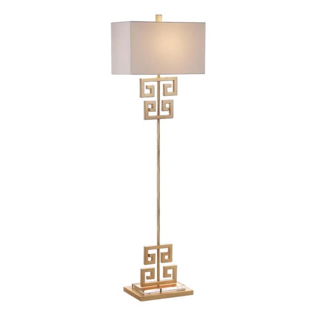 Sauna Greek Key Floor Lamp in Antique Gold For Sale