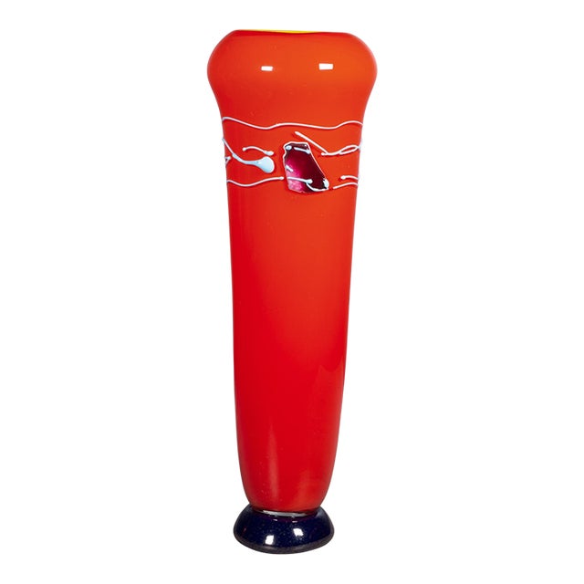 Signed Hand Blown Orange Glass Vase c.1995 For Sale