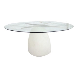 Modern Sculptural Cast Composition Base With Glass Top Dining Table For Sale