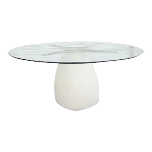 Modern Sculptural Cast Composition Base With Glass Top Dining Table