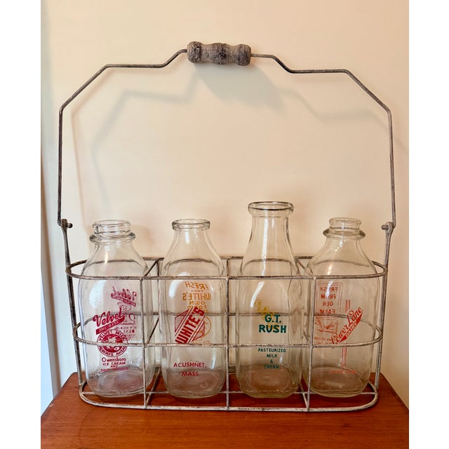 Set of 5, Vintage Milk Bottles and Holder for Flowers/Display For Sale - Image 14 of 15