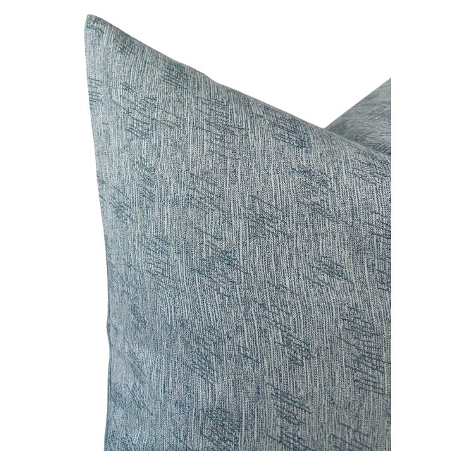 Contemporary Thatched Performance Pillow Cover in Aqua For Sale - Image 3 of 3