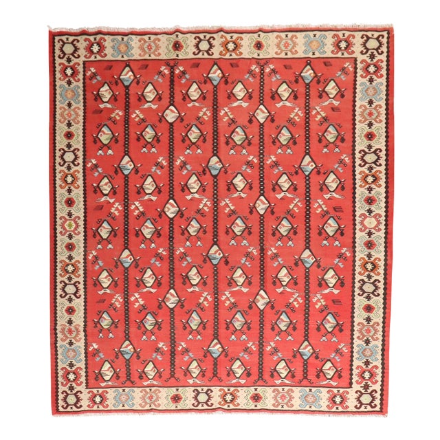 Vintage Zabihi Collection Square Turkish Kilim - 7' x 8' For Sale