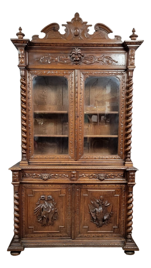 Renaissance-Style Oak Hunting Lodge Bookcase