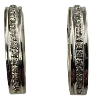 14 Karat White Gold and Diamond Hoop Earrings
