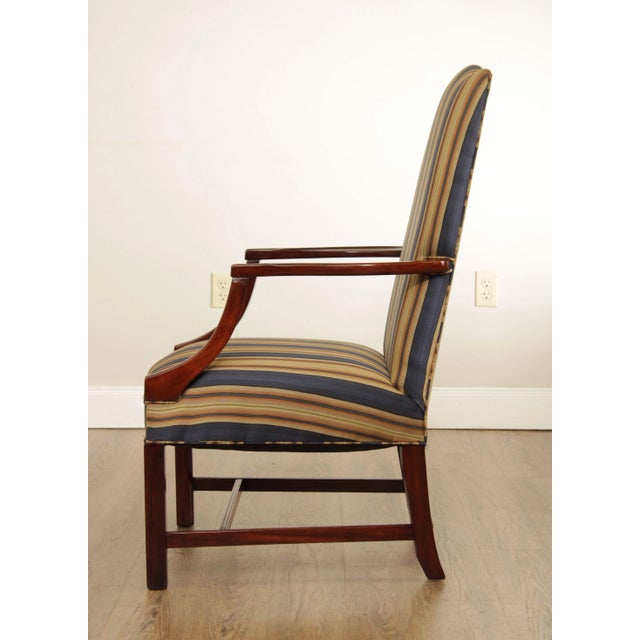 Chippendale 1980s Chippendale Style Mahogany Custom Upholstered Library Arm Chair For Sale - Image 3 of 13