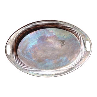 1950s Large Oval Oxidized Copper Tray With Handles For Sale