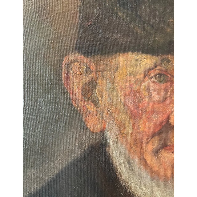 Antique H Glass Elder Man Expressionism Smoking Pipe Oil Painting Portrait 1800s For Sale In New York - Image 6 of 13