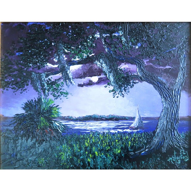 "Night Sail" - Mark Stanford (American B. 1959 - ) - Signed Original Palette Knife Oil Painting For Sale - Image 9 of 12