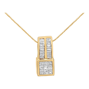 14K Yellow Gold 1 1/4 cttw Princess and Baguette Cut Geometric Inspired Diamond Pendant Necklace (H-I, VS1-VS2)