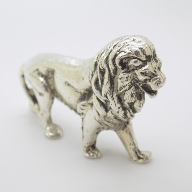 1940s Vintage Italian Handmade Genuine Silver Lion Large Detailed Solid Figurine Sculpture For Sale - Image 5 of 9