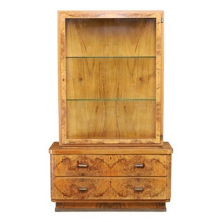 Art Deco Burl Walnut Display Cabinet, 1930s For Sale