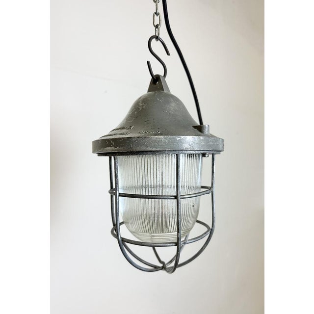 Metal Industrial Grey Bunker Cage Light from Polam Gdansk, 1970s For Sale - Image 7 of 18