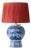 Large Blue and White Hand-Painted Table Lamp with New Terracotta Silk Lampshade from Royal Delft, 1948 For Sale