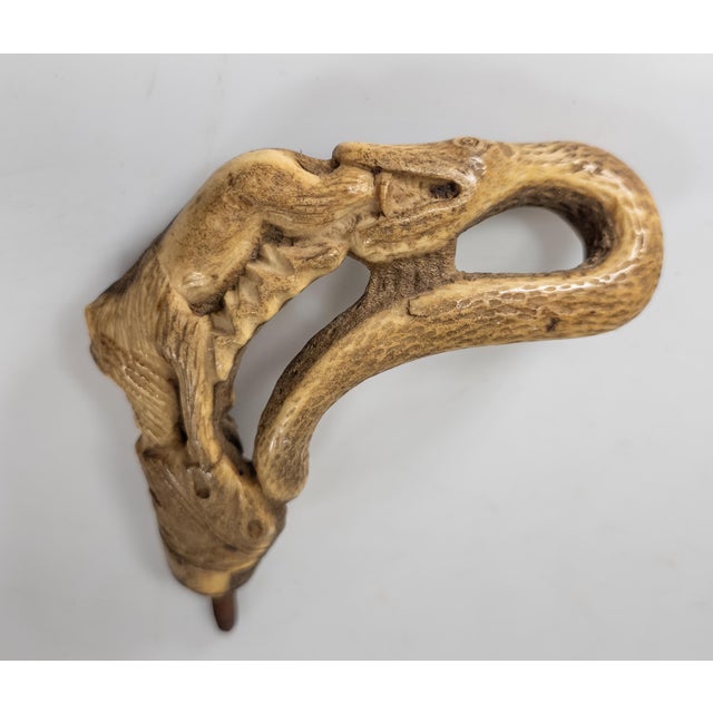 19th or 20th Century Carved Folk Art Deer Antler Cane Handle With Snake and Animal For Sale - Image 12 of 12