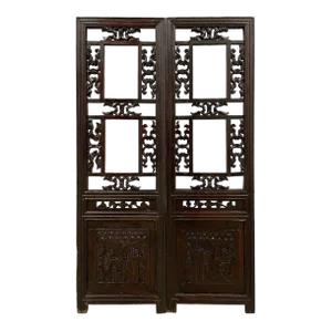 Antique Chinese Carved Wooden Window Panels Wall Arts - a Pair