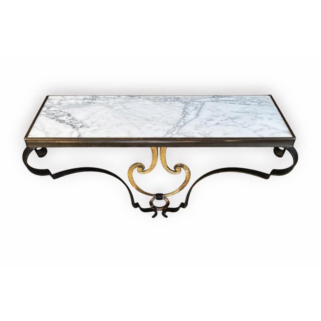 Palladio 1970s Italian Neoclassical Mirror & Wall Mounted Iron Marble Top Console Table For Sale - Image 4 of 5