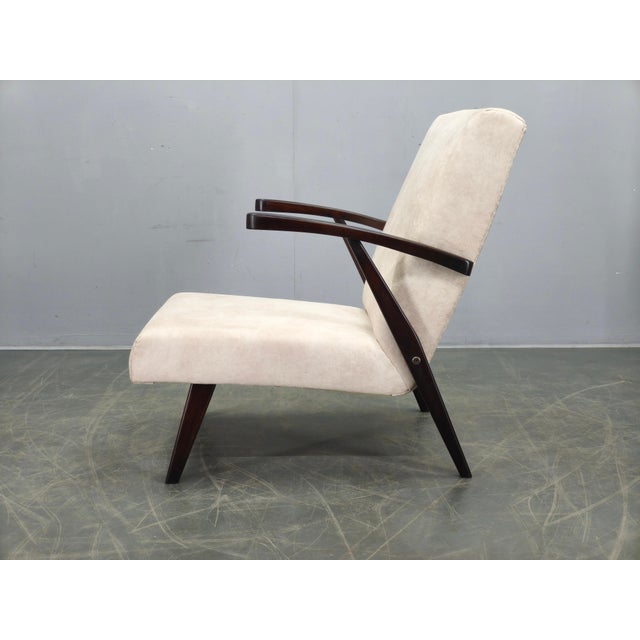 Mid-Century Cream Velvet Lounge Chair, Former Czechoslovakia, 1960s For Sale - Image 4 of 14