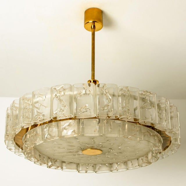 Large Glass and Brass Pendant Light by Doria Leuchten, 1970s For Sale - Image 3 of 18