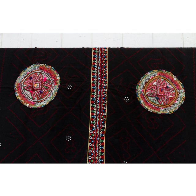 Black Large Tribal Indian Rabari Throw For Sale - Image 8 of 12