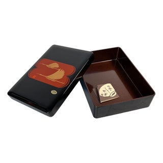 Japanese Lacquer Writing Box with Cranes, 1980s For Sale