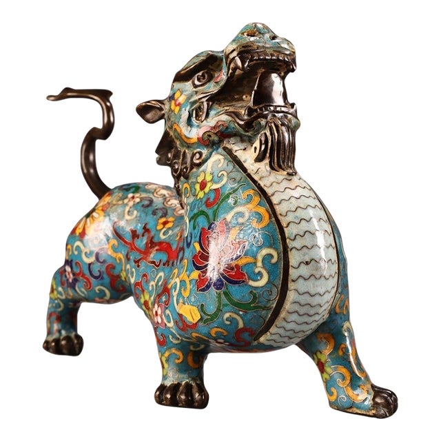 Gilt Bronze Cloisonné Enamel Mythical Beast Figure For Sale