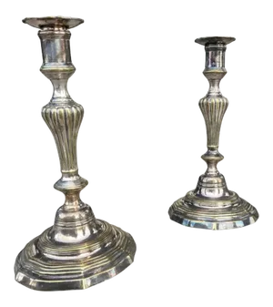 Louis XV Silvered Brass Candlesticks - a Pair