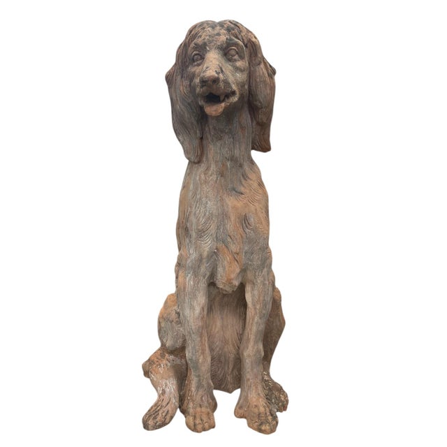 Antique-Inspired Terracotta Seated Setter or Spaniel Garden Statue For Sale - Image 4 of 10