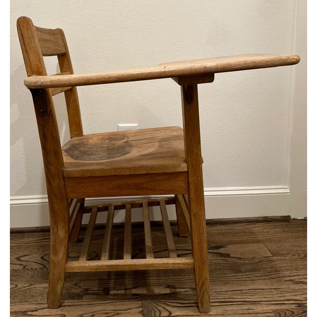 Industrial Mid 20th Century Solid Wood Industrial Rustic Student Writing Desk Chair For Sale - Image 3 of 10