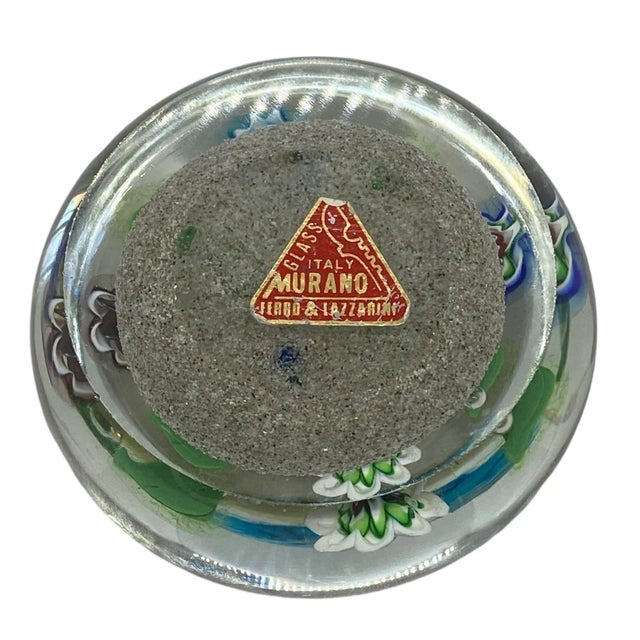 Green Vintage Ferro & Lazzarini Murano Italy Flower Garden Glass Paperweight With Round Wood Stand For Sale - Image 8 of 12