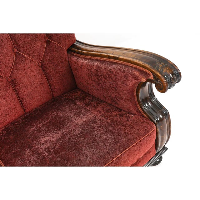 1940s Swedish Art Deco Traditional Transition Sofa Velour Upholstery & Carved Arms For Sale - Image 13 of 15