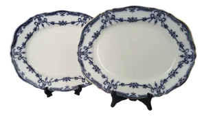 Antique English Porcelain Dishes by Alexis Adderley, 1890s, Set of 2