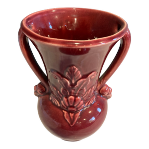 Vintage Shawnee Pottery Red Vase With Iris Flower Relief