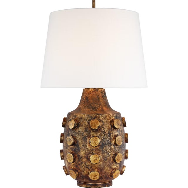 Modern Thomas O'Brien by Visual Comfort Signature Orly Large Table Lamp in Antique Gild with Linen Shade For Sale - Image 3 of 3