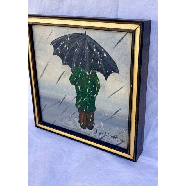 1973 Walking in the Rain Mid-Century Postmodern Impressionist Painting by Lynn Wright For Sale In Palm Springs - Image 6 of 6