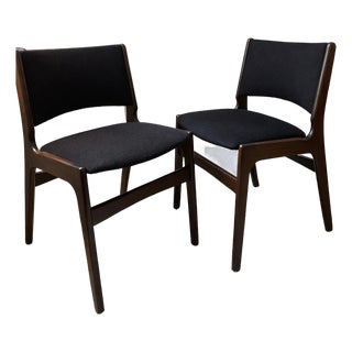 Mid 19th Century Attributed to Erik Buch Rosewood Dining Chairs in Custom Chocolate Wool, Pair For Sale