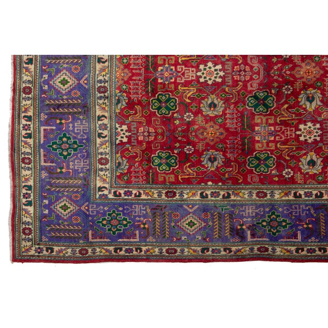 1960s Hand-Knotted Persian Tabriz Wool Rug in Red and Purple For Sale In New York - Image 6 of 8