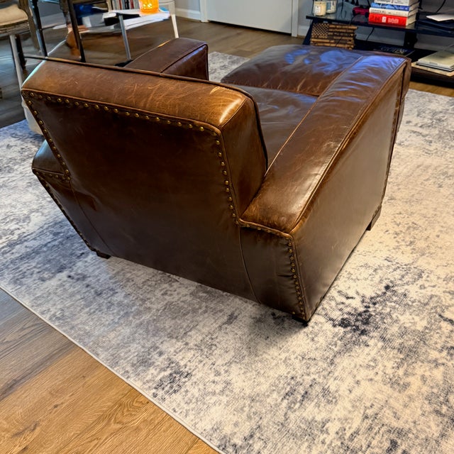 Restoration Hardware Library Chair With Ottoman For Sale - Image 11 of 12