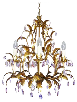 Italian Violet Crystal and Golden Frame Basket Chandelier, 1960s