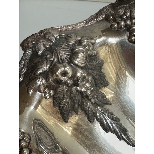 Vintage 11" Extra Silver Plated Bride's Basket With Swing Handle Grapes Motif For Sale - Image 12 of 18